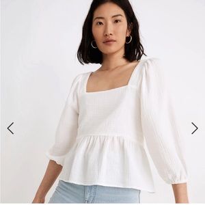 Madewell Lightspun Puff Sleeve Peplum Top in Cream!